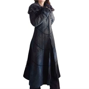 Long Vintage Coat Shearling Leather Fitted Half Circle Italy Aldo Scala M